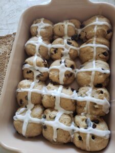 Hot Cross Buns in a dish