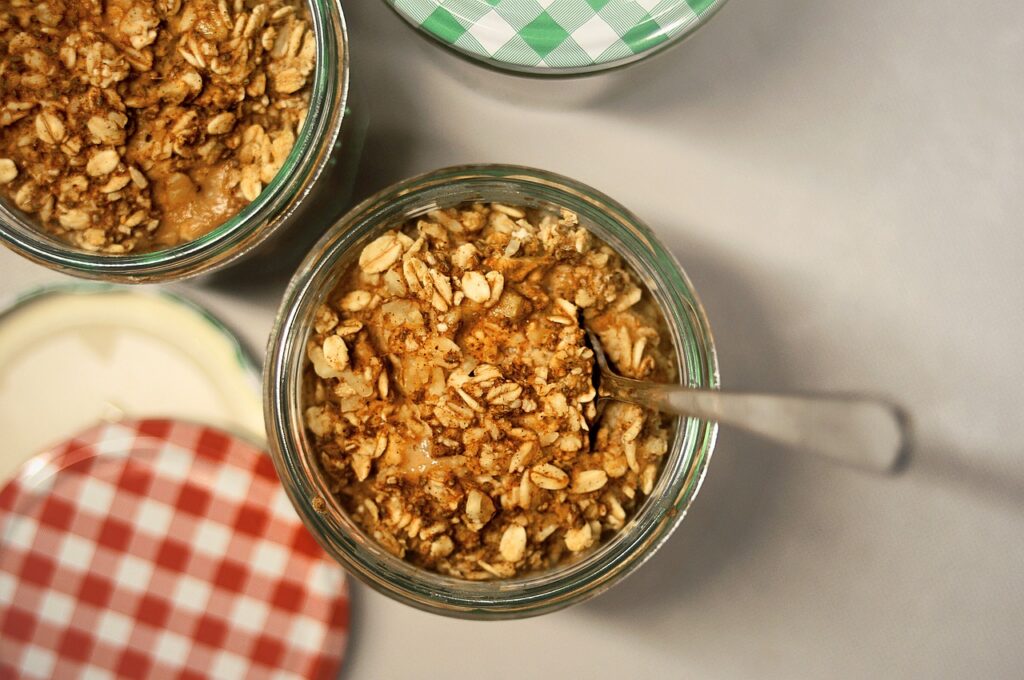 a mason jar filled with overnight oats