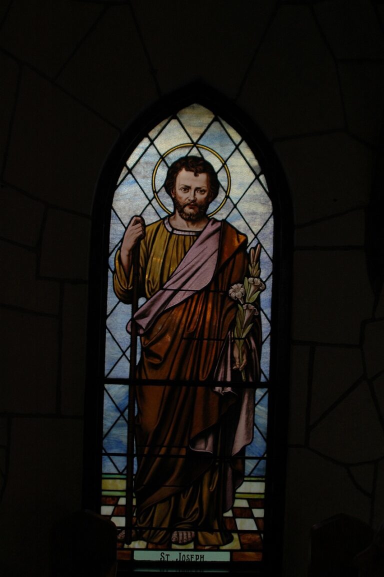 St. Joseph holding lilies stained glass