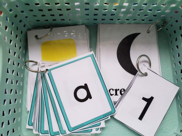 basket of preschool cards from free preschool printables